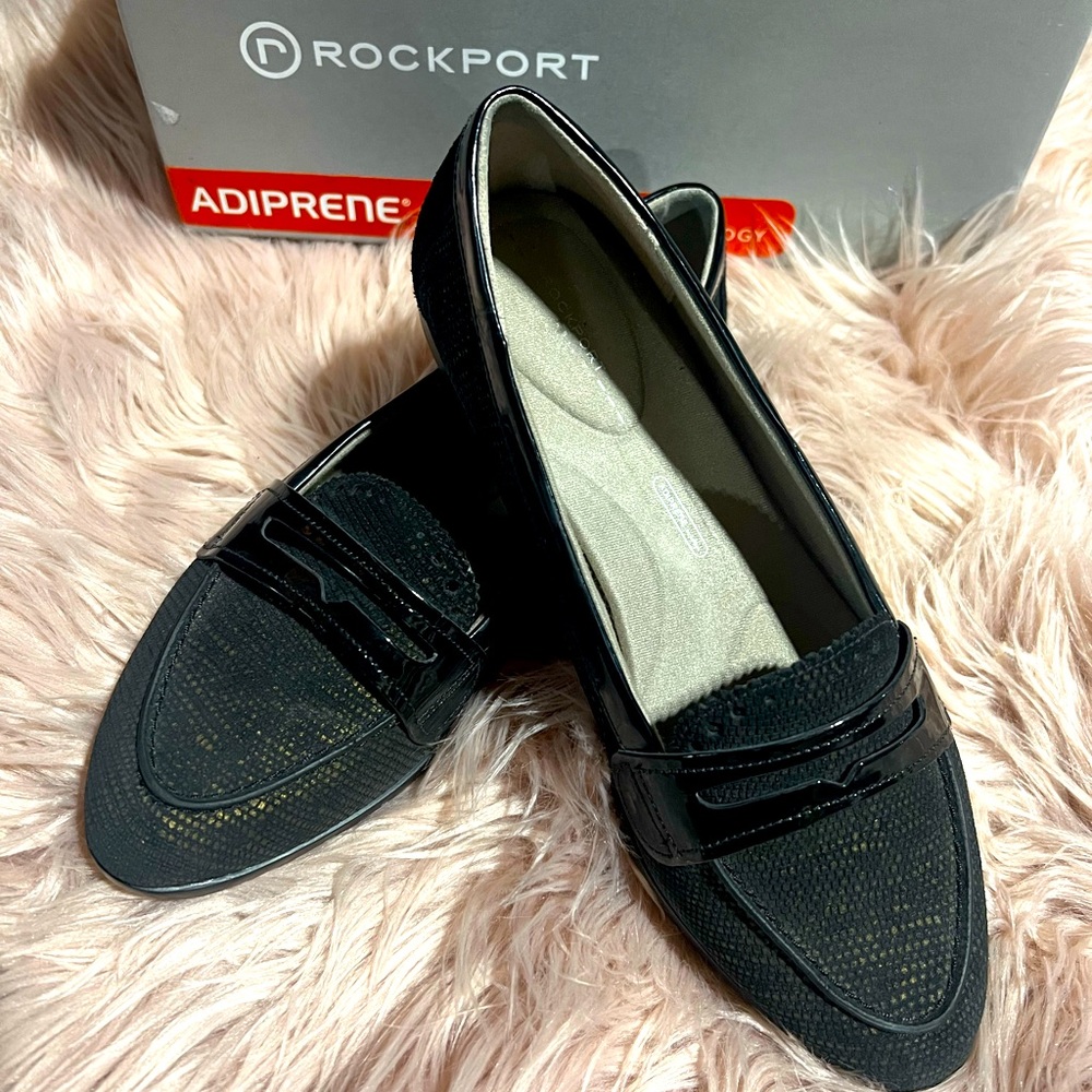 Rockport penny loafers size 6.5 black metallic